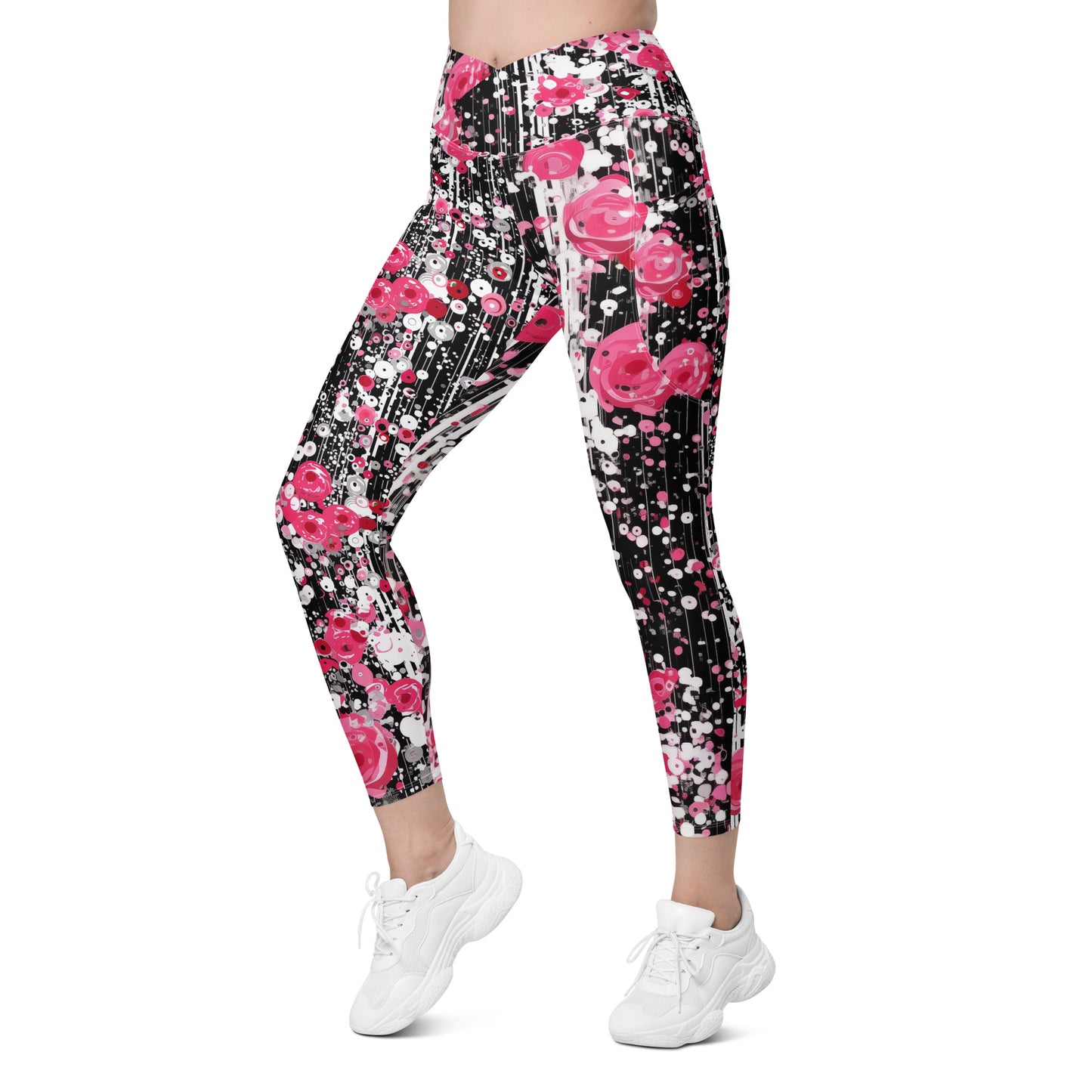 Rose Pop Art - Crossover leggings with pockets