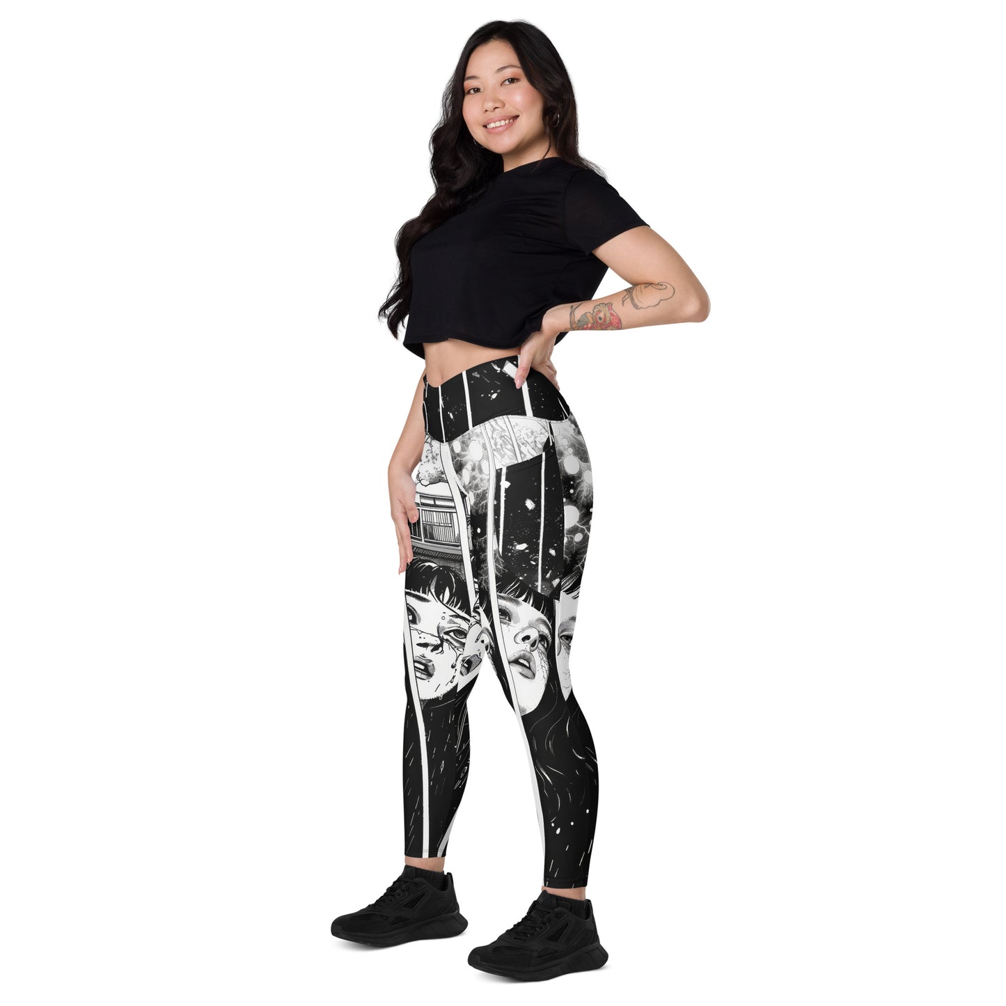 Manga Girl Rain - Crossover leggings with pockets