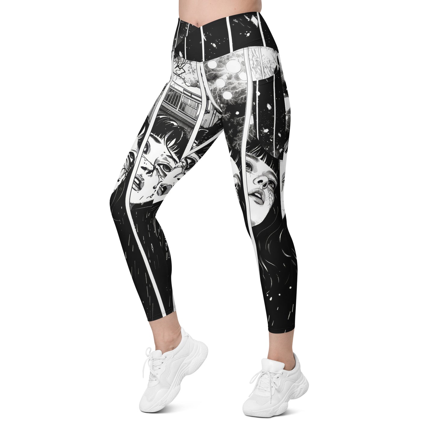 Manga Girl Rain - Crossover leggings with pockets