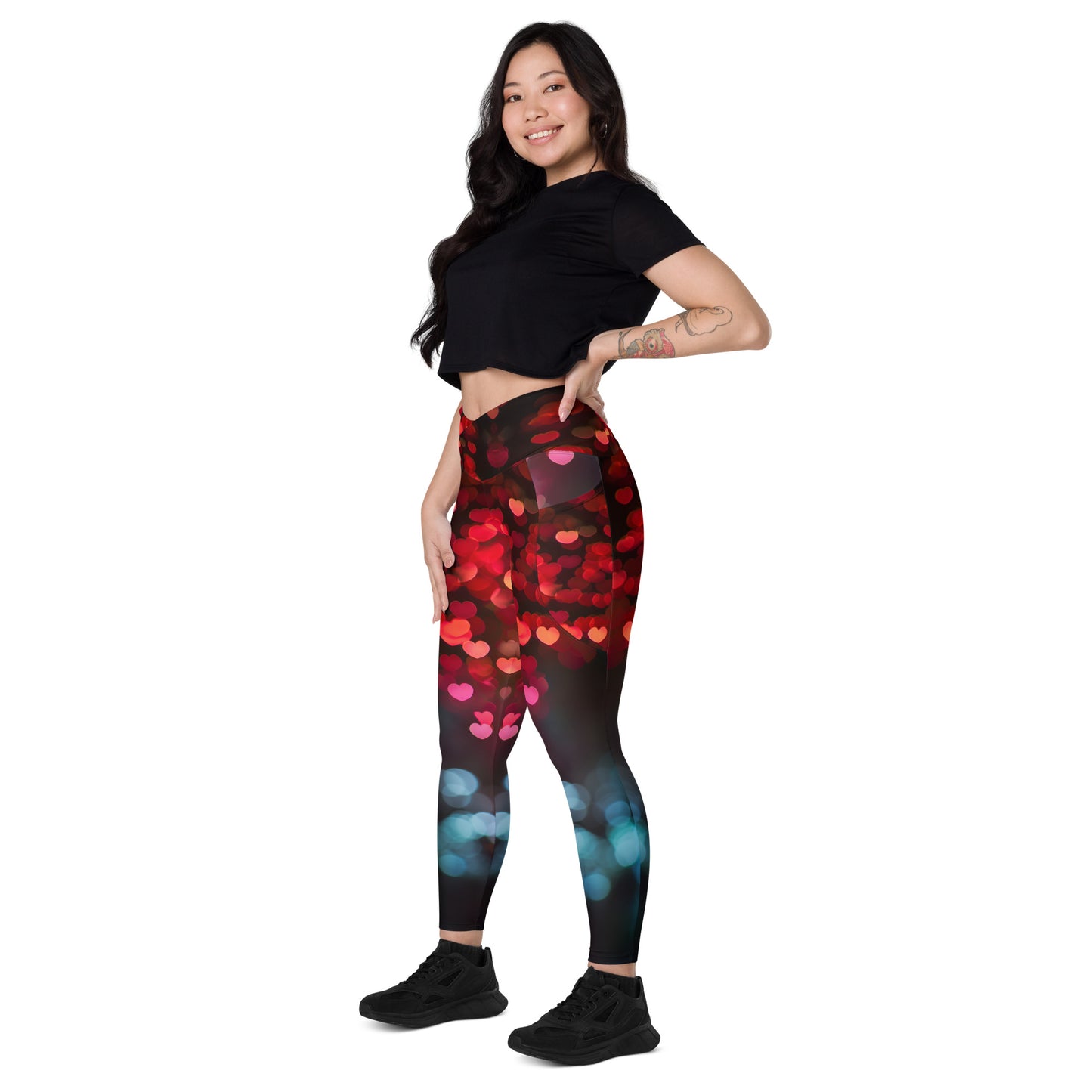 Fluttering Hearts - Crossover leggings with pockets