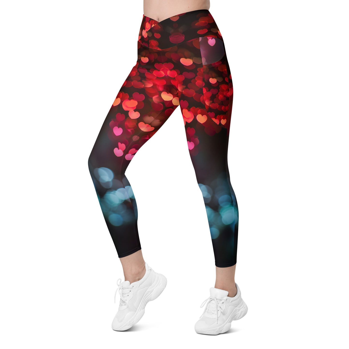 Fluttering Hearts - Crossover leggings with pockets