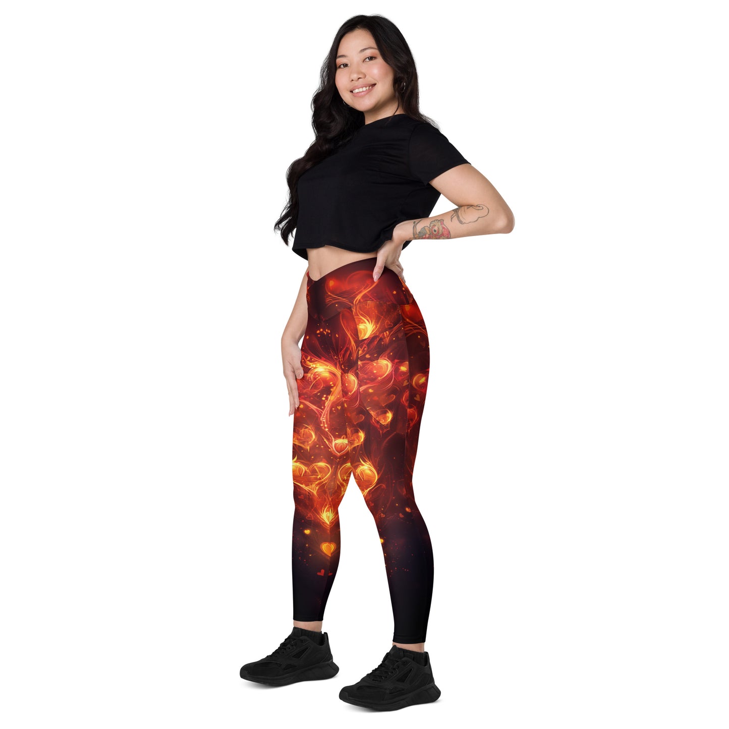 Fiery Hearts - Crossover leggings with pockets