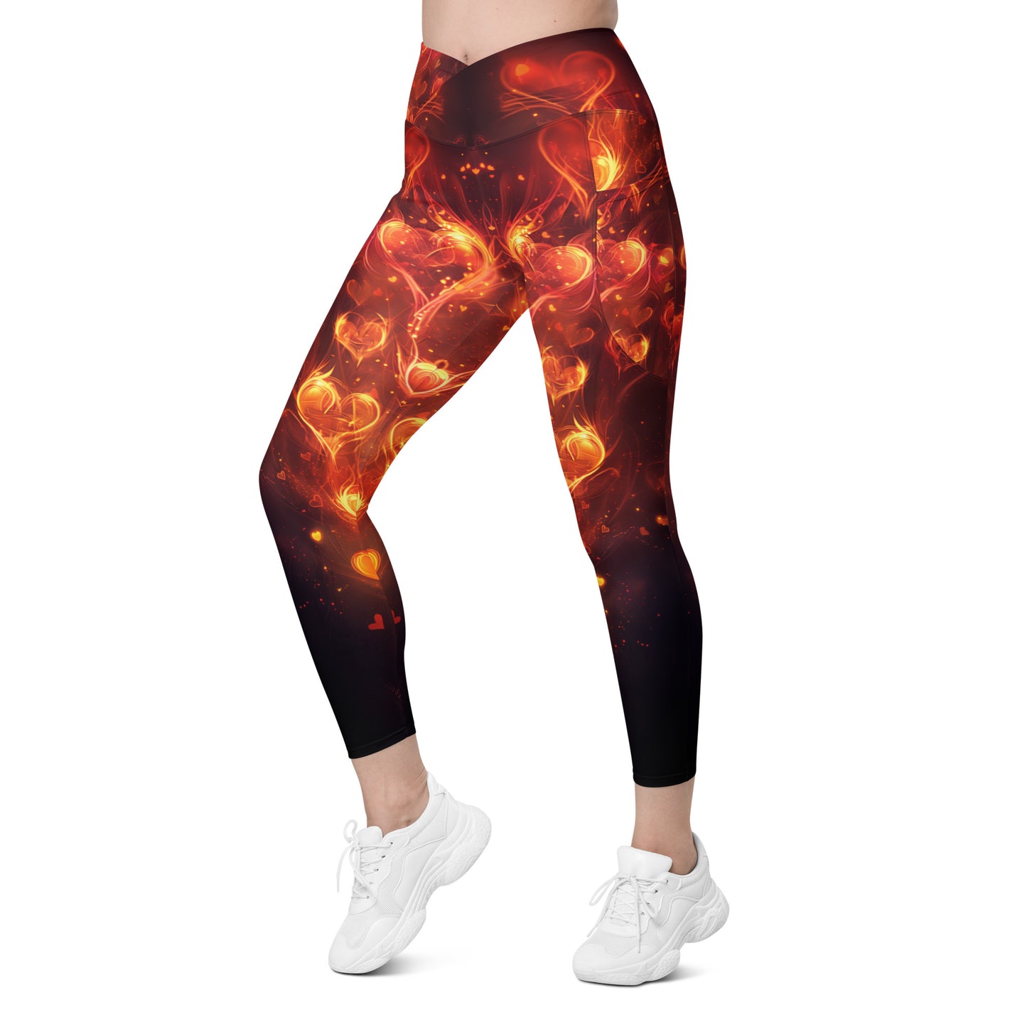 Fiery Hearts - Crossover leggings with pockets