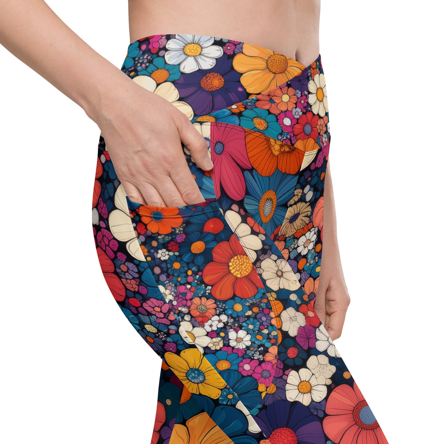 Floral Frenzy - Wide - Crossover leggings with pockets