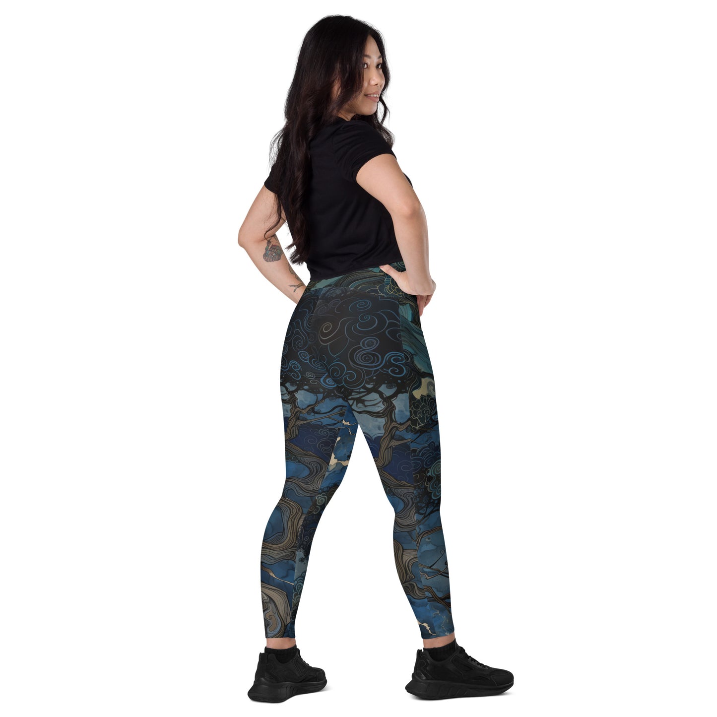 Folktale Fractal Pine Tree - Crossover leggings with pockets