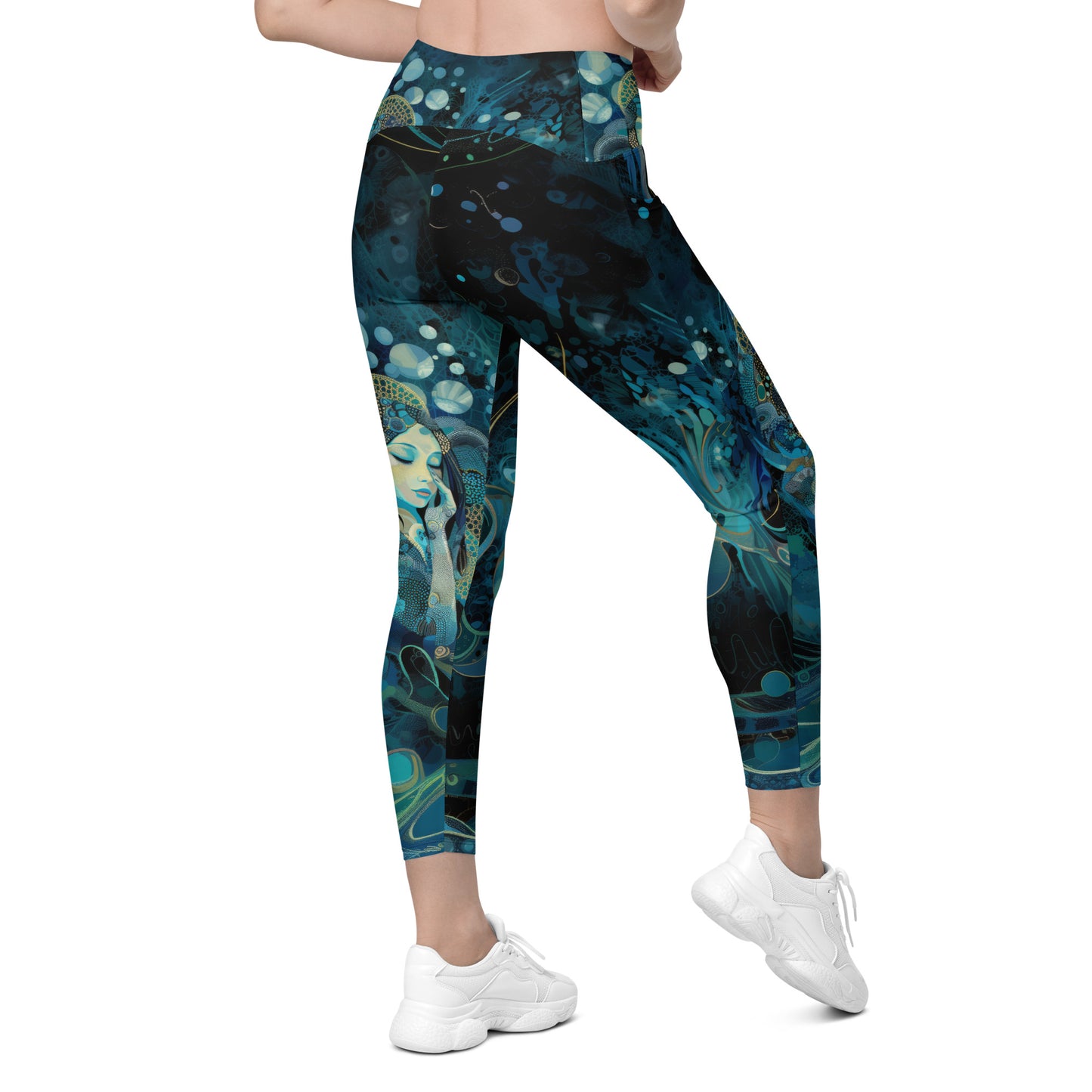 Meditação Azul - Crossover leggings with pockets