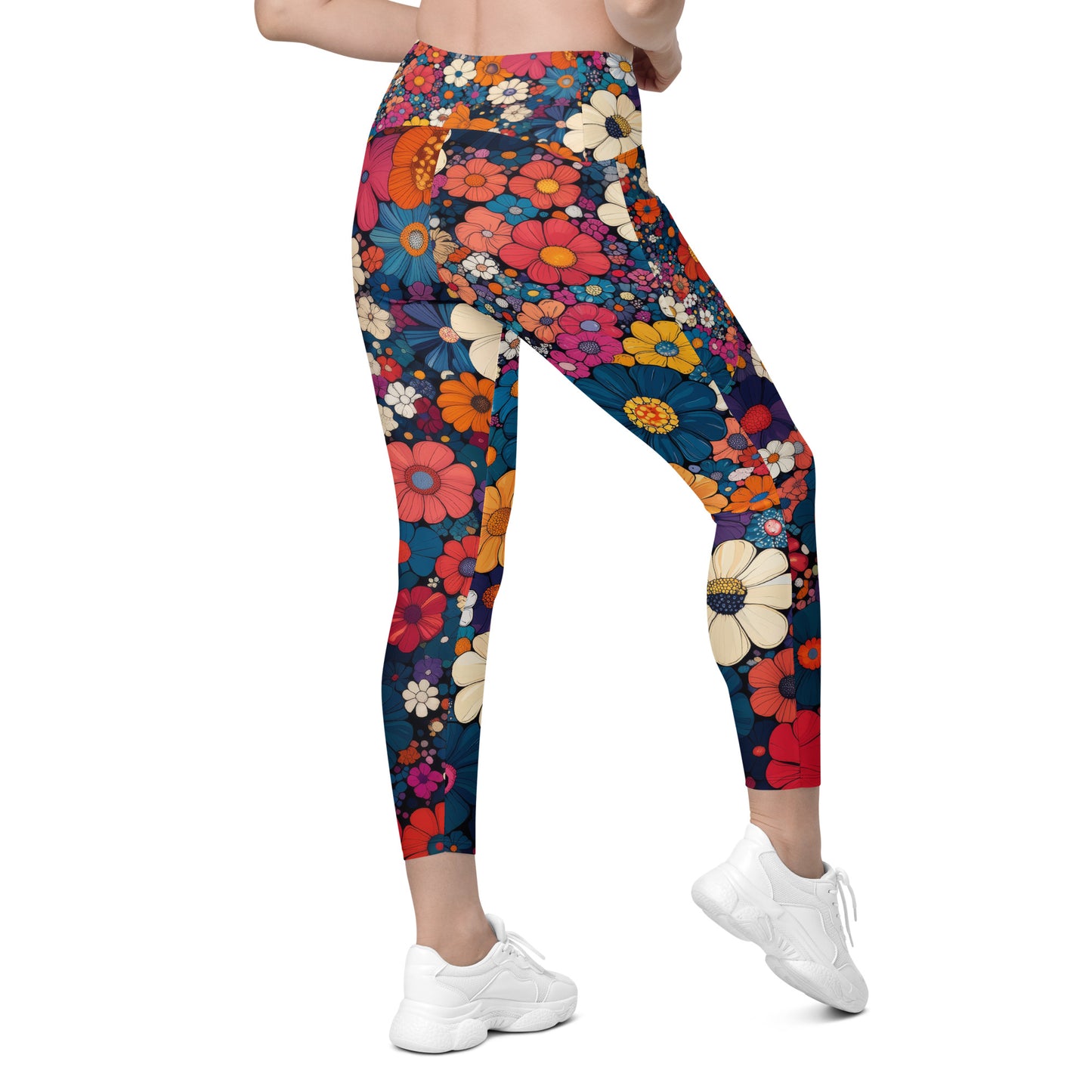 Floral Frenzy - Wide - Crossover leggings with pockets