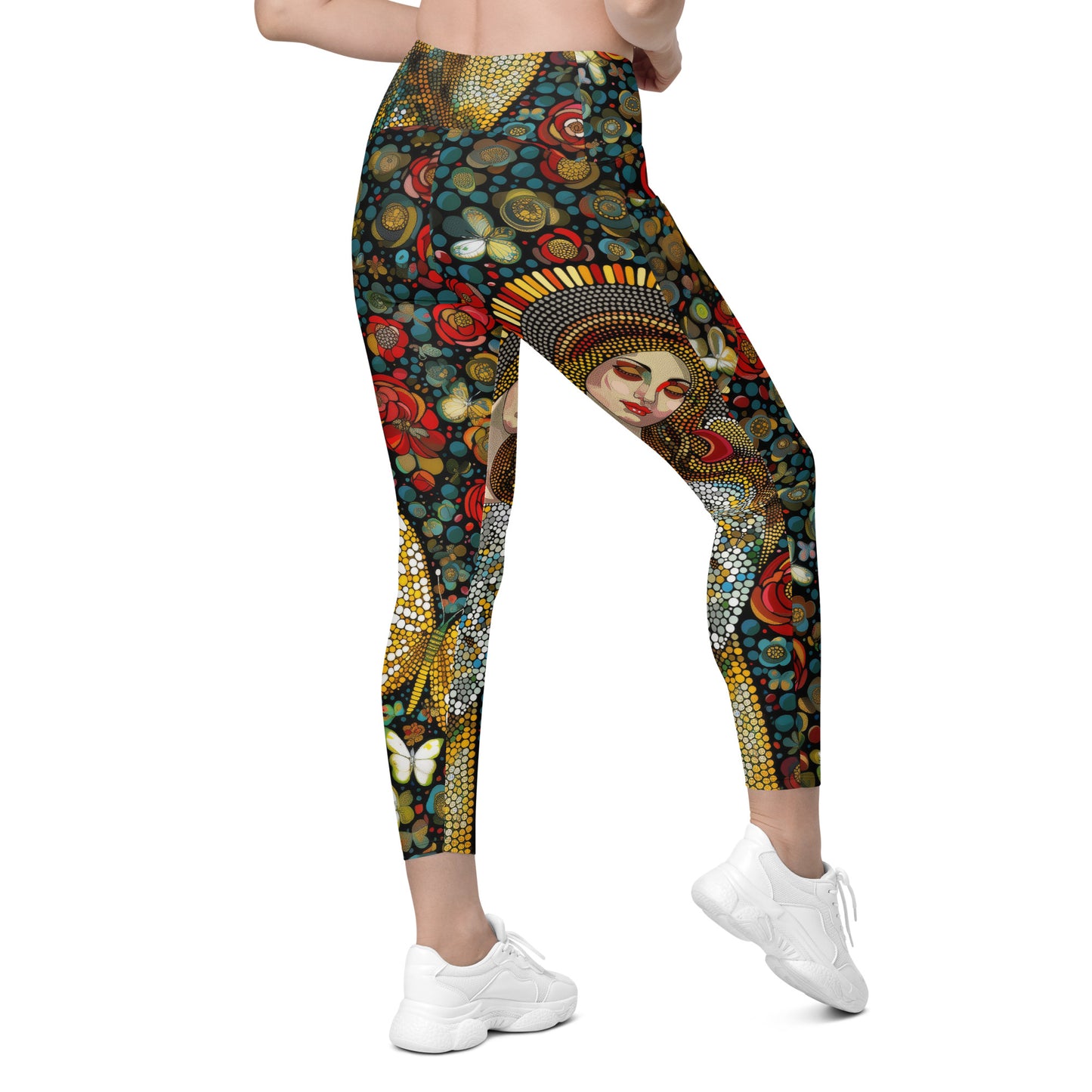 La Virgen con Rosas - Crossover leggings with pockets