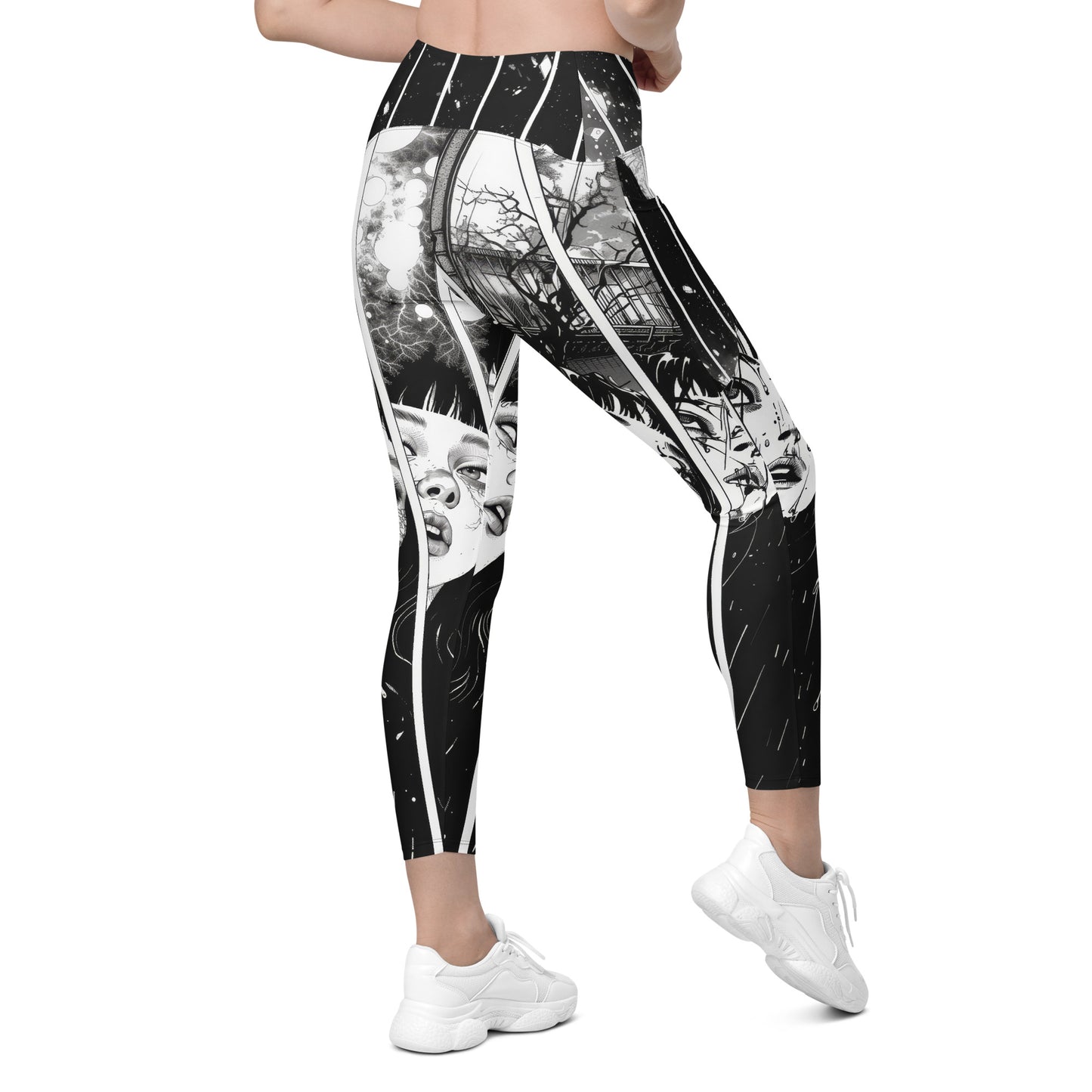 Manga Girl Rain - Crossover leggings with pockets