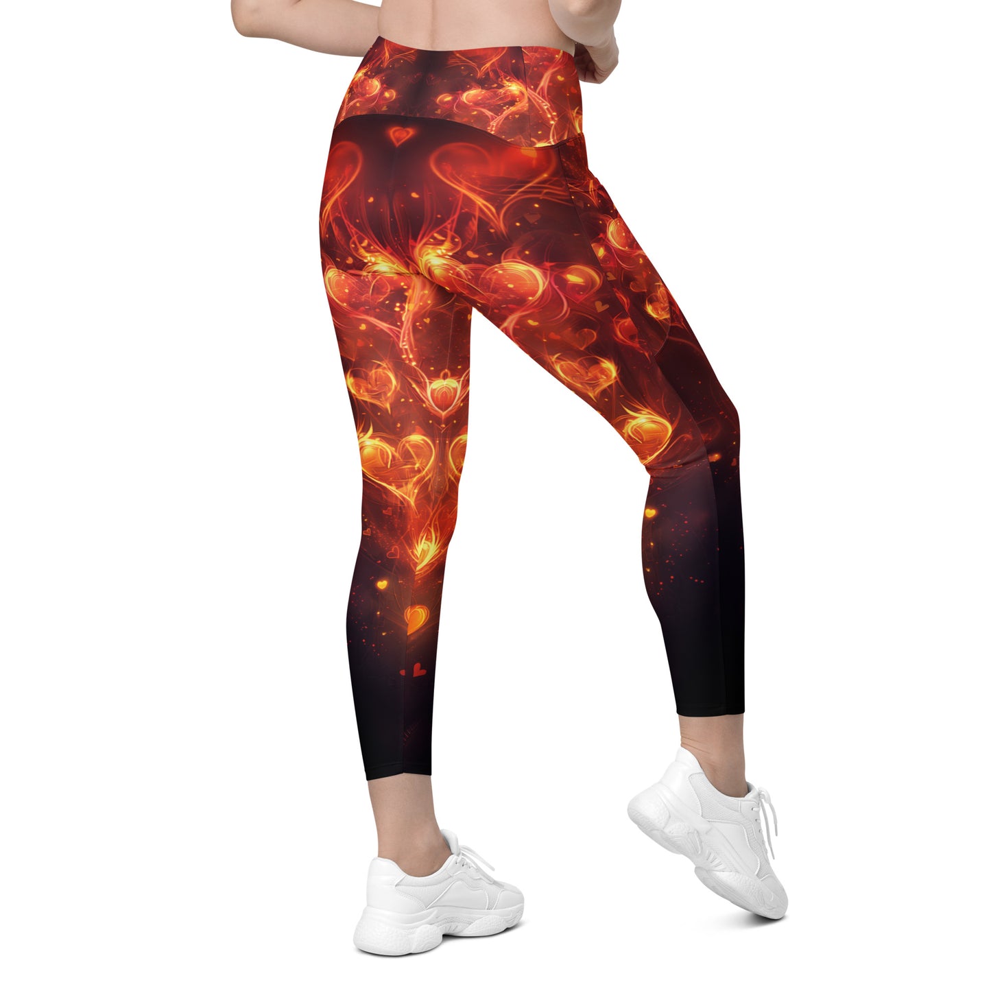 Fiery Hearts - Crossover leggings with pockets