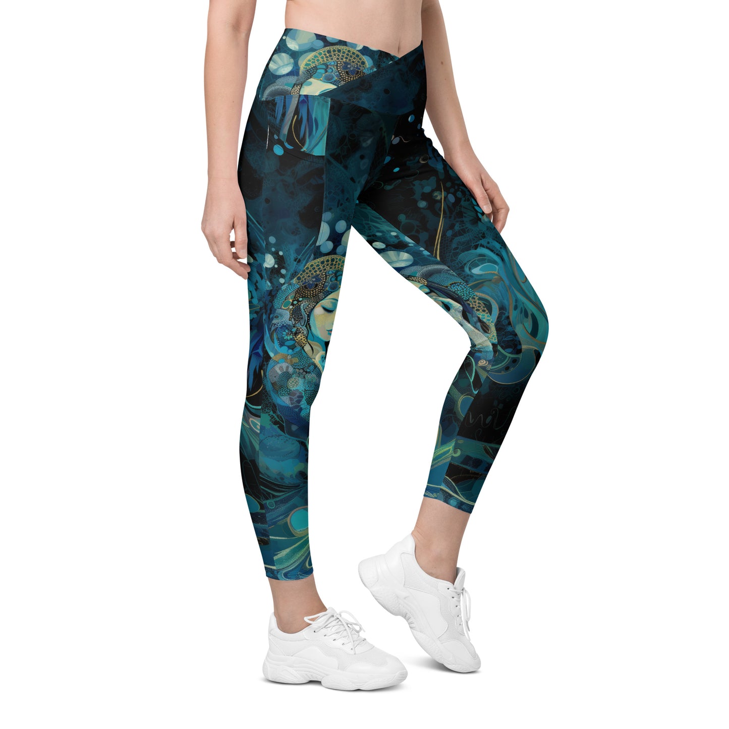 Meditação Azul - Crossover leggings with pockets