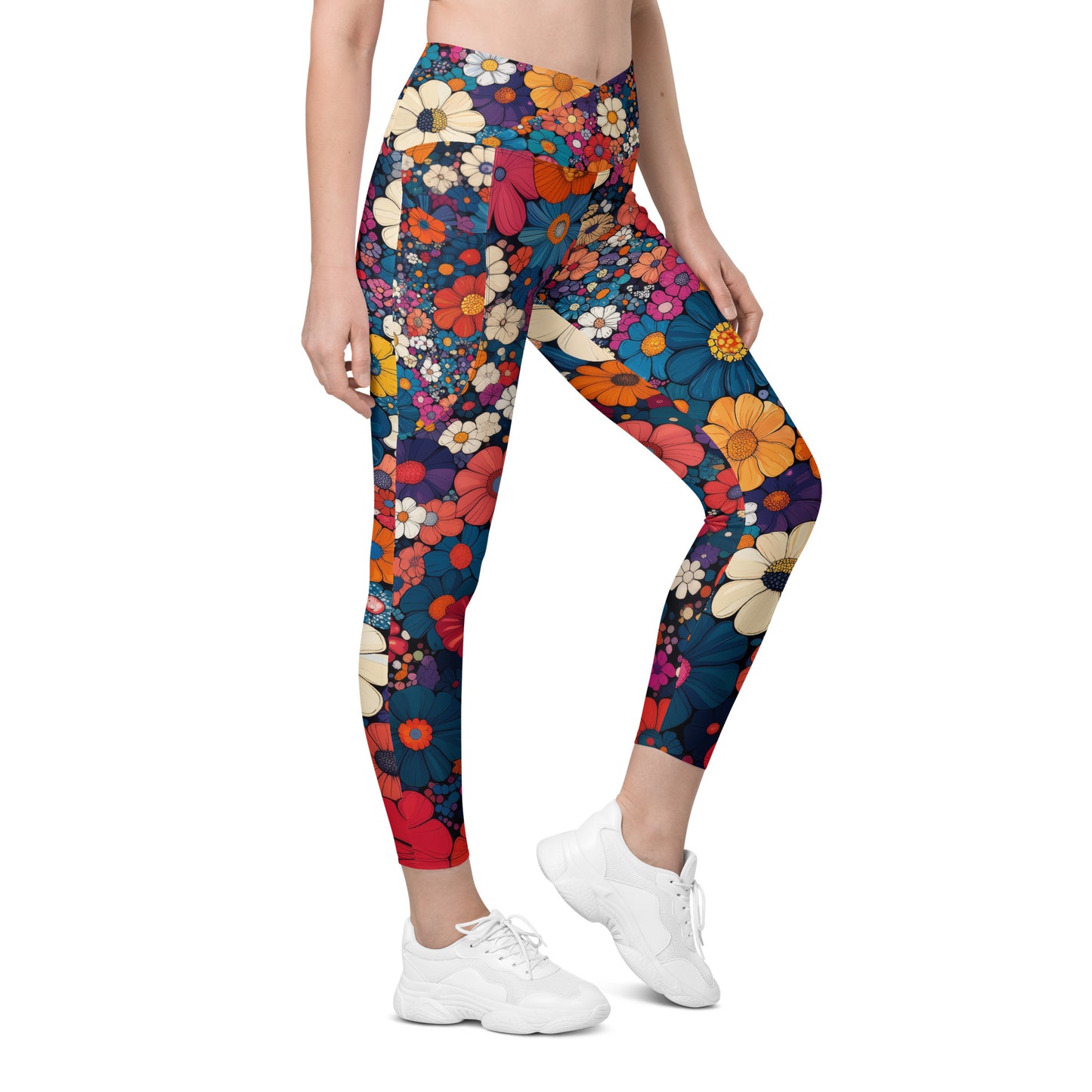 Floral Frenzy - Wide - Crossover leggings with pockets