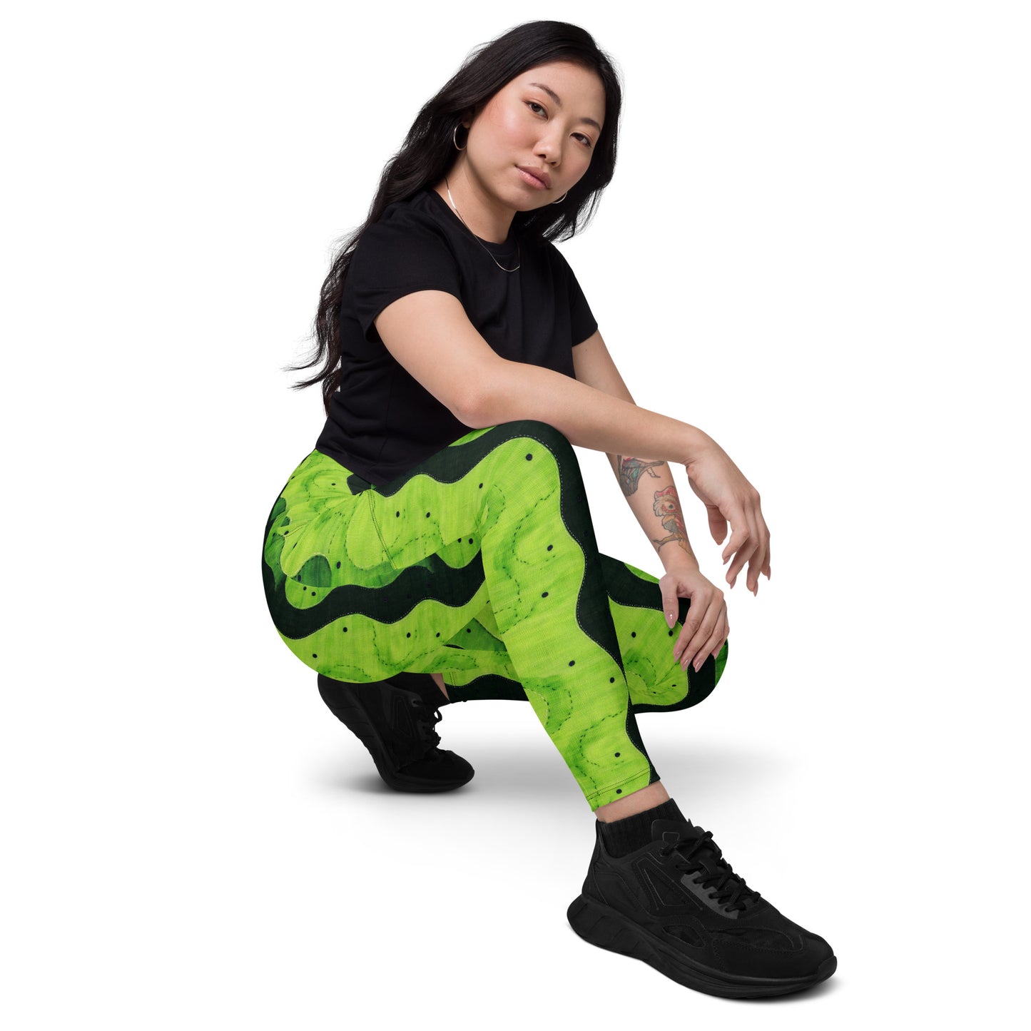 Lime Sashiko - Crossover leggings with pockets