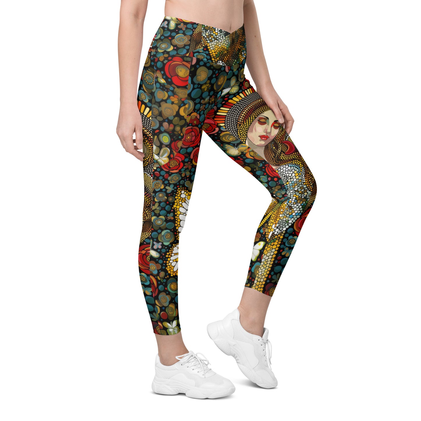 La Virgen con Rosas - Crossover leggings with pockets