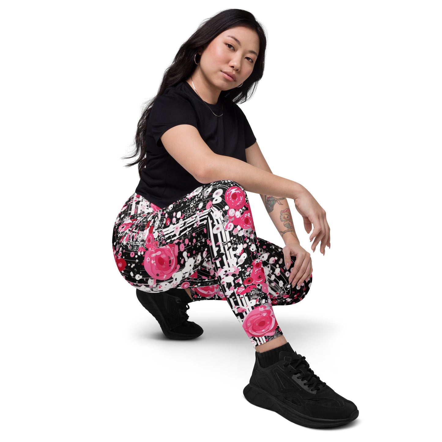 Rose Pop Art - Crossover leggings with pockets