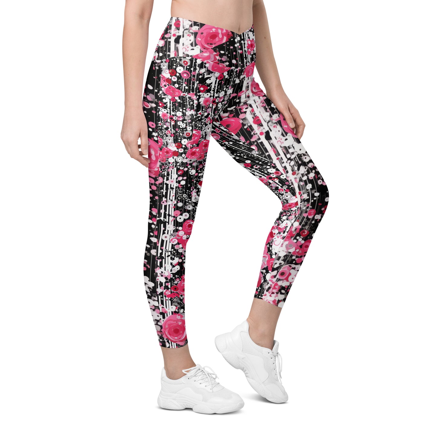 Rose Pop Art - Crossover leggings with pockets