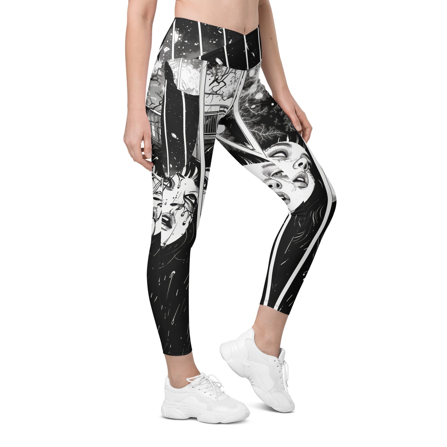 Manga Girl Rain - Crossover leggings with pockets