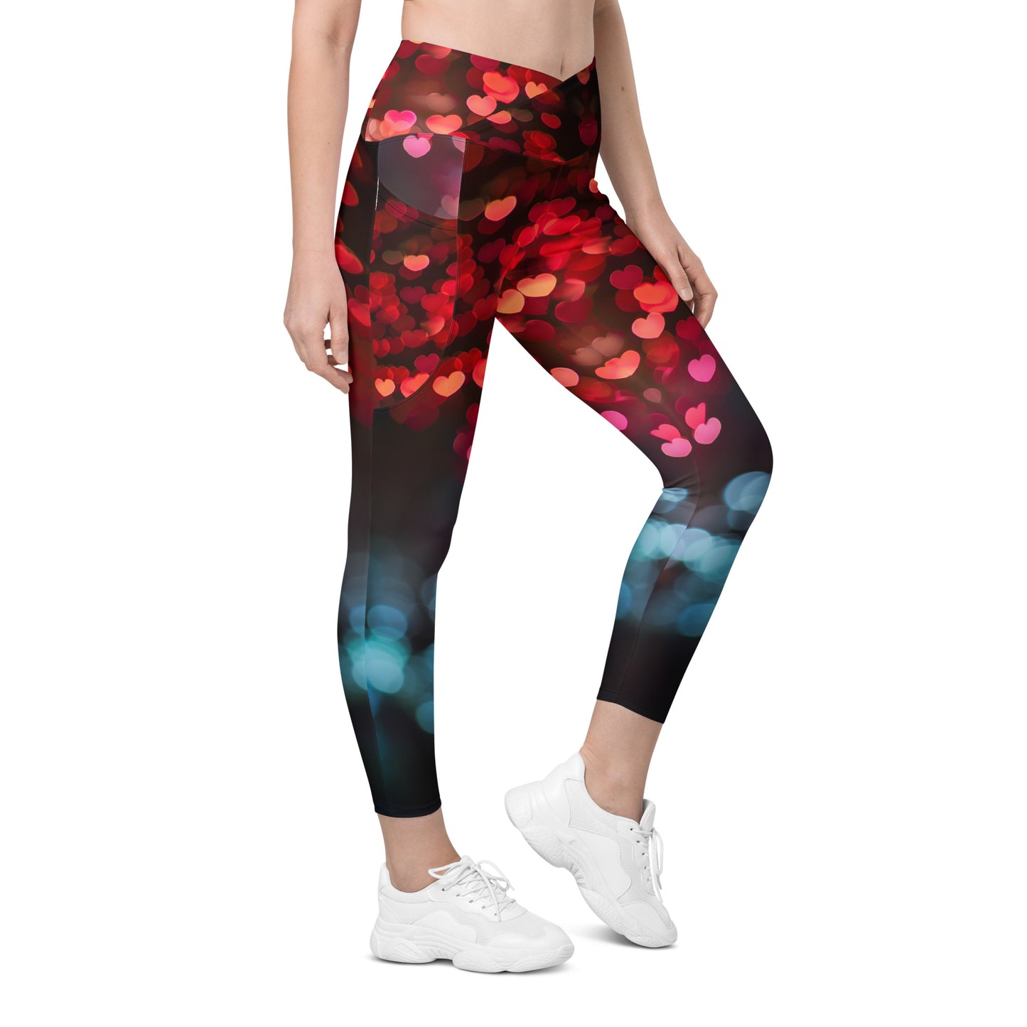 Fluttering Hearts - Crossover leggings with pockets