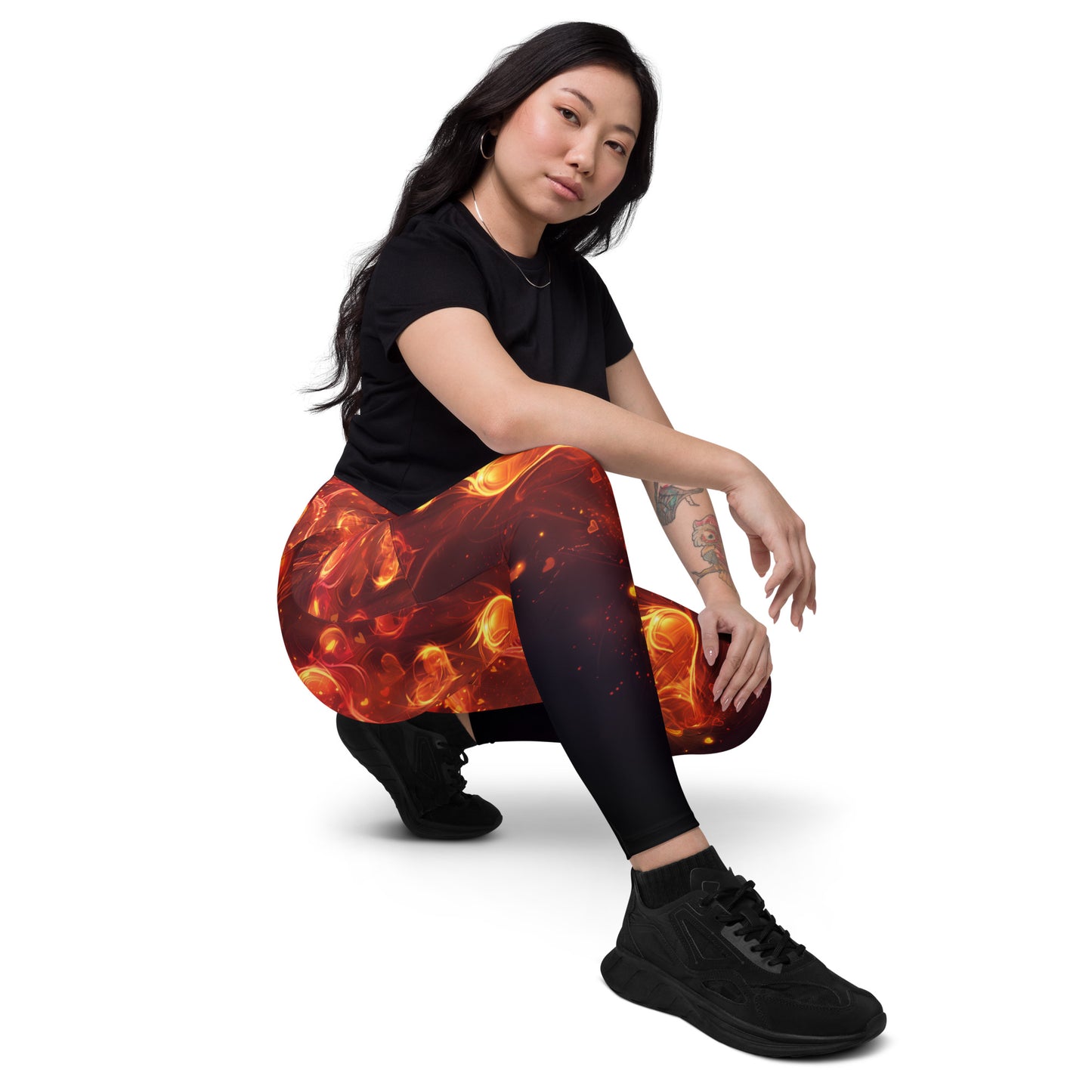 Fiery Hearts - Crossover leggings with pockets