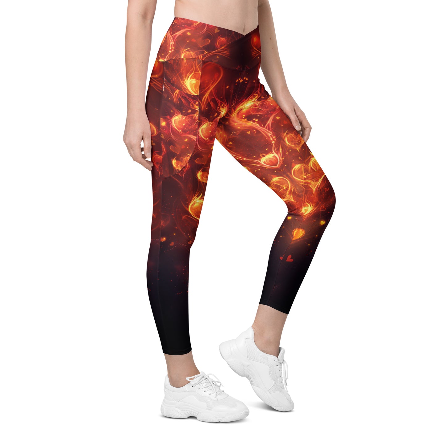 Fiery Hearts - Crossover leggings with pockets