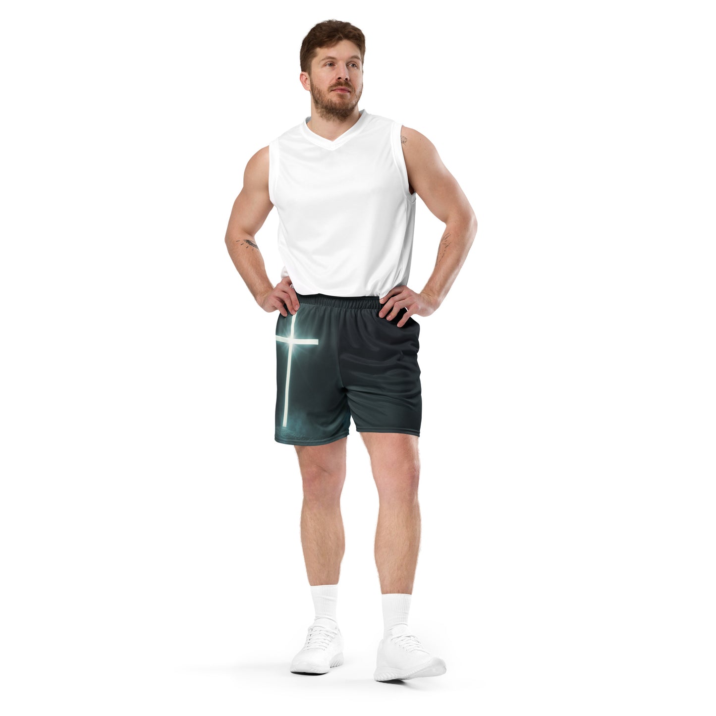 Illuminated Cross - Unisex mesh shorts