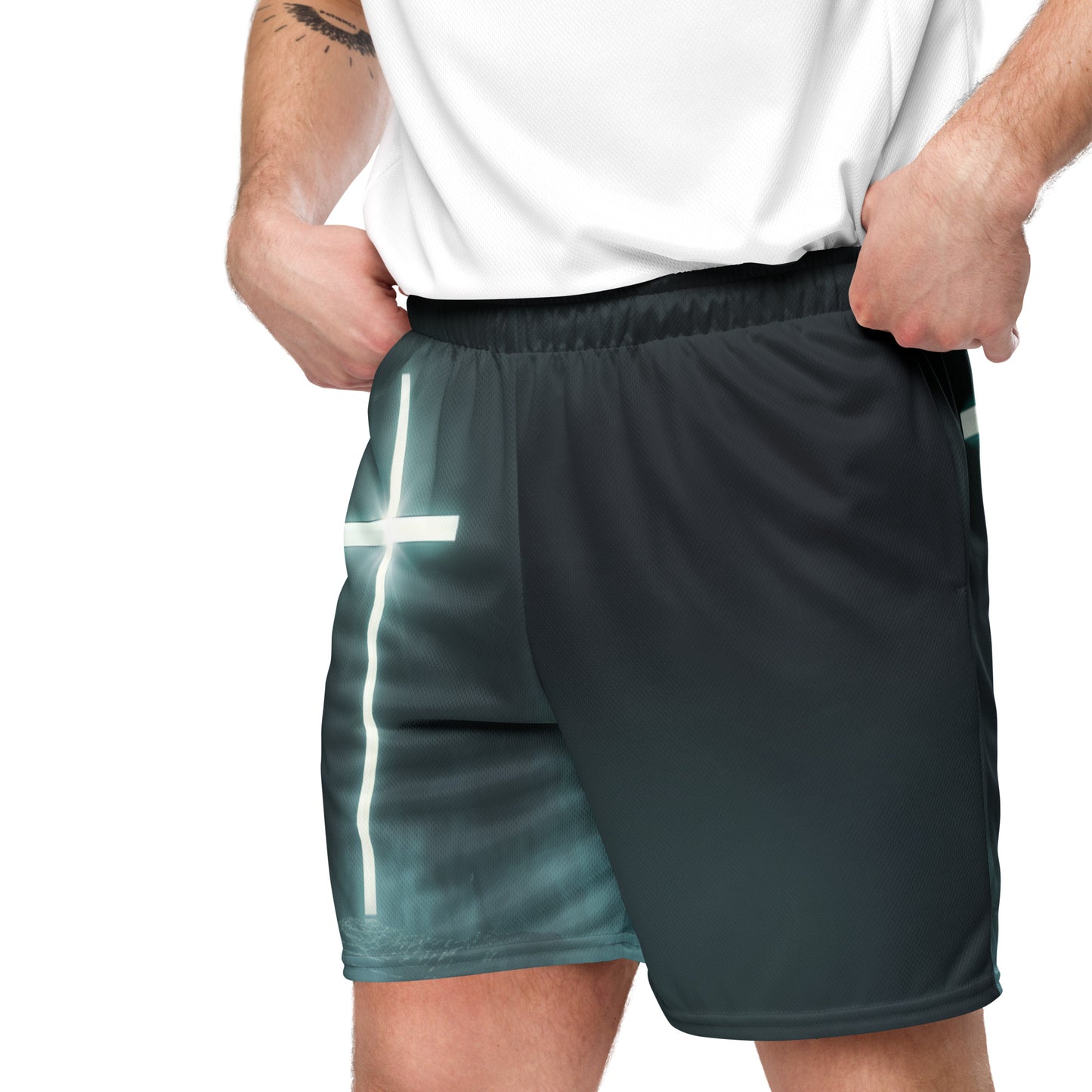 Illuminated Cross - Unisex mesh shorts