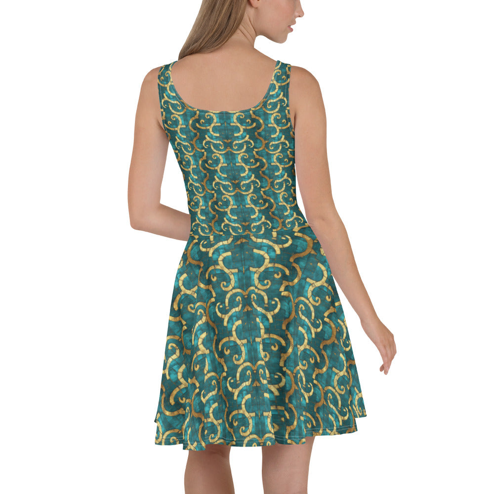 Grecian Turquoise and Gold - Skater Dress