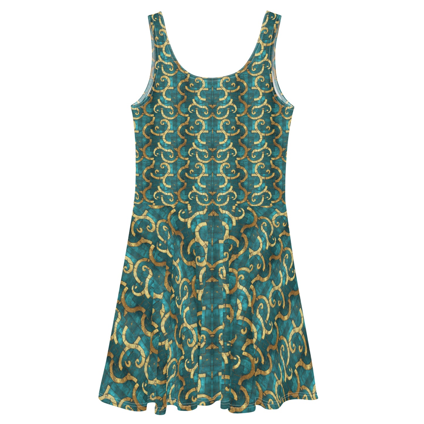 Grecian Turquoise and Gold - Skater Dress