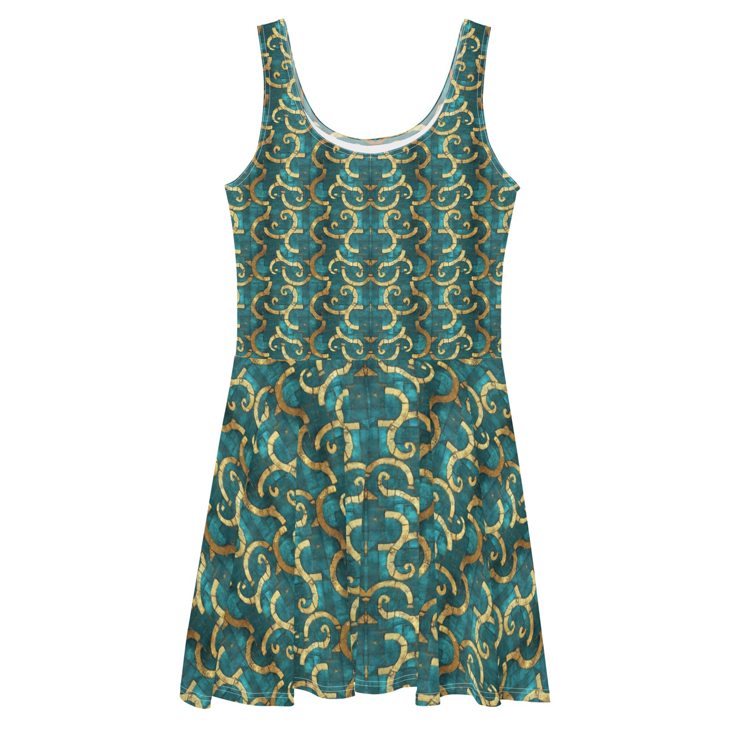 Grecian Turquoise and Gold - Skater Dress