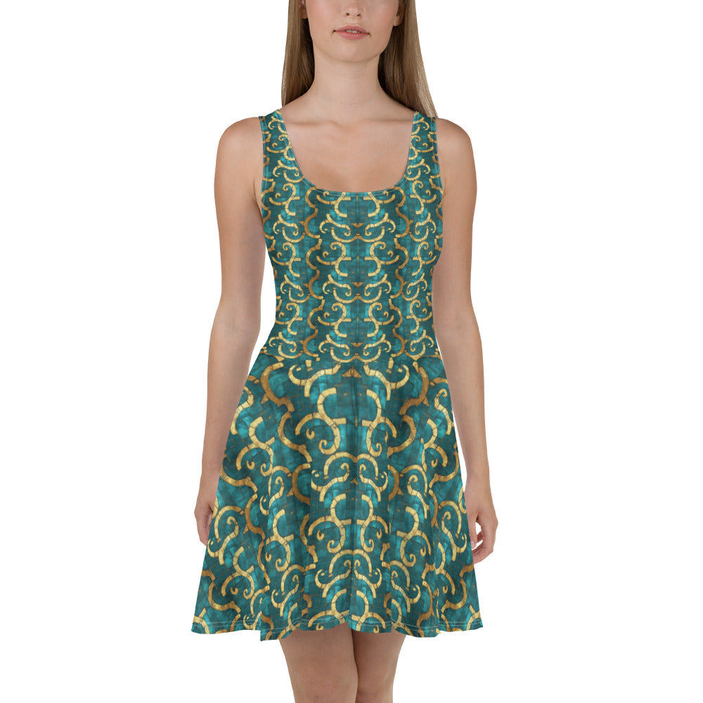 Grecian Turquoise and Gold - Skater Dress