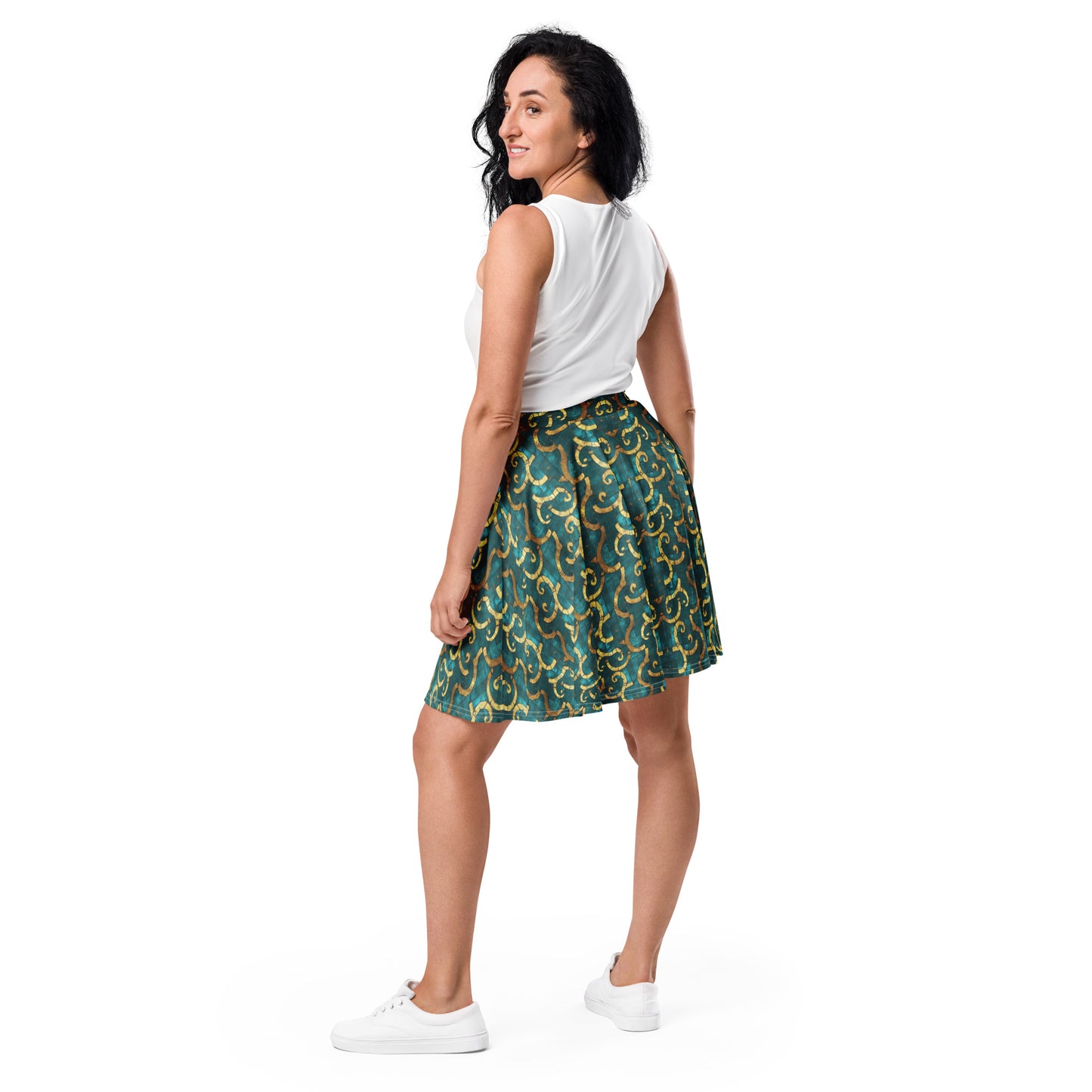 Grecian Turquoise and Gold - Skater Skirt