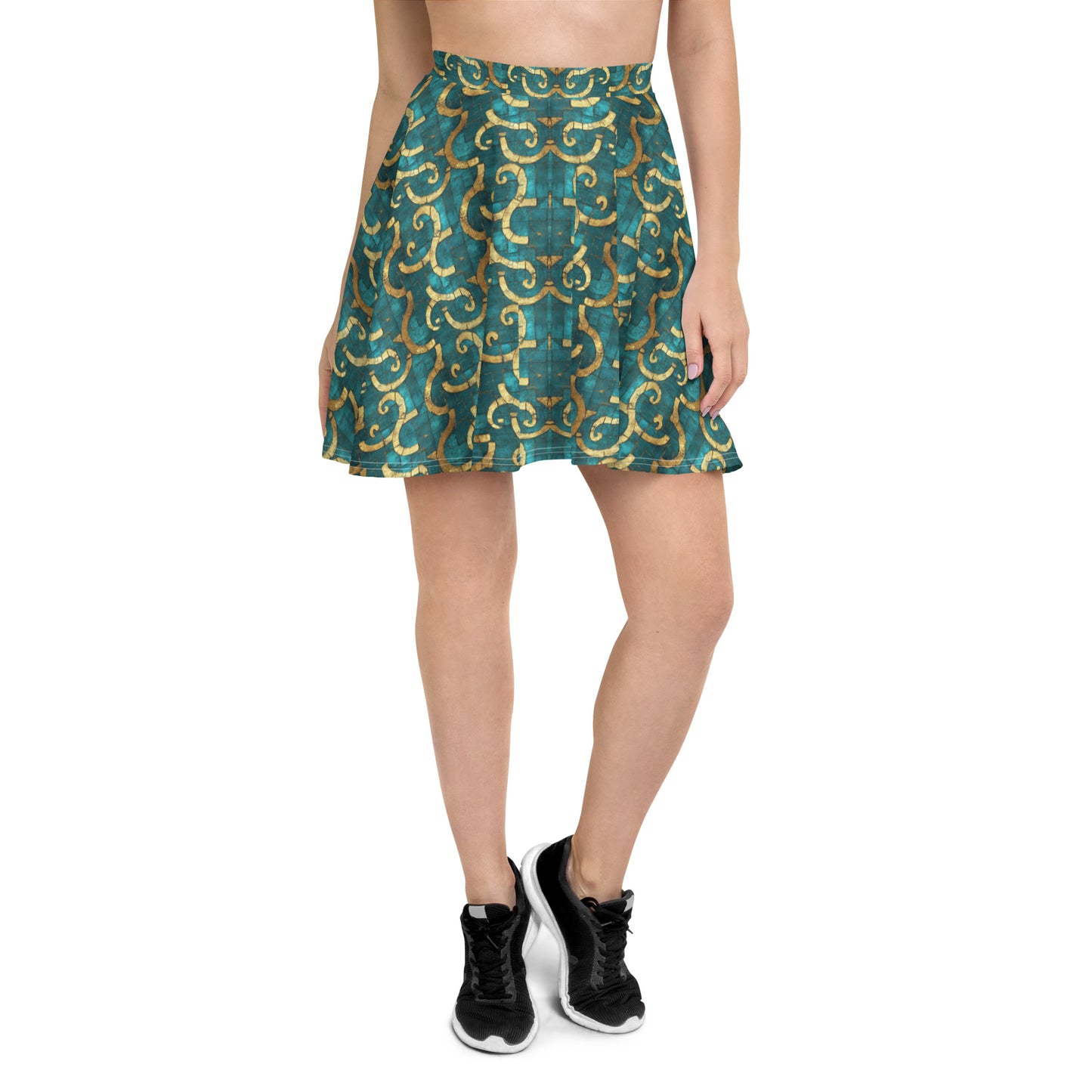 Grecian Turquoise and Gold - Skater Skirt