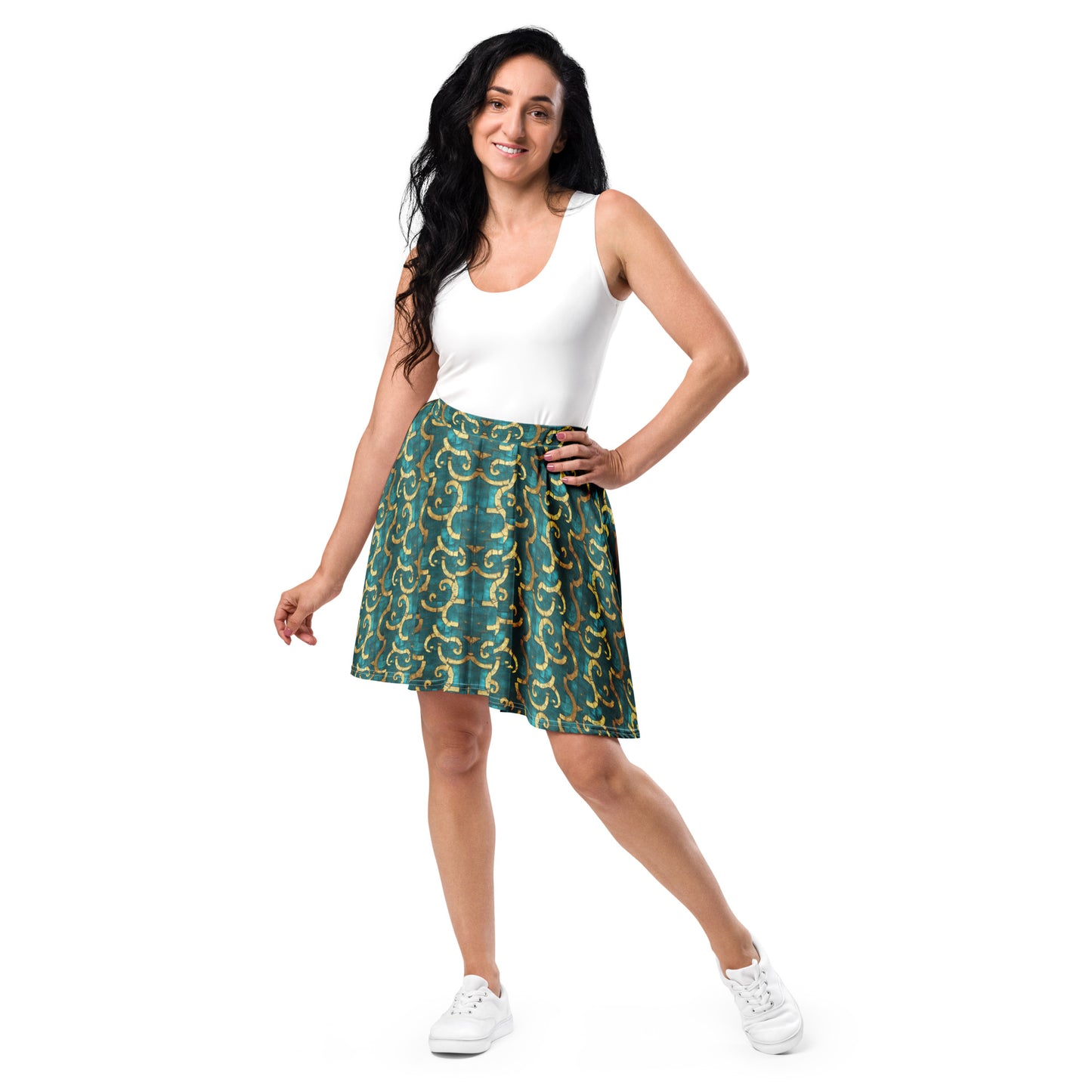 Grecian Turquoise and Gold - Skater Skirt