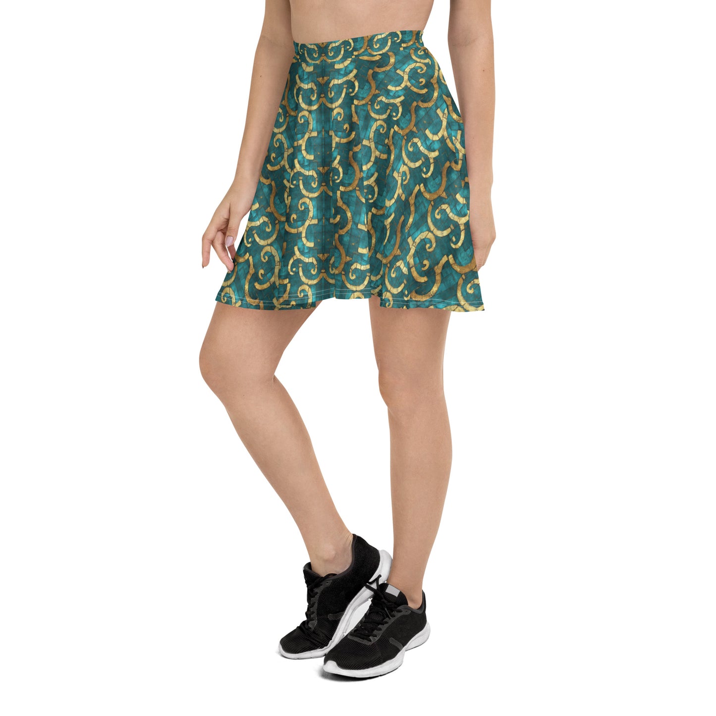 Grecian Turquoise and Gold - Skater Skirt