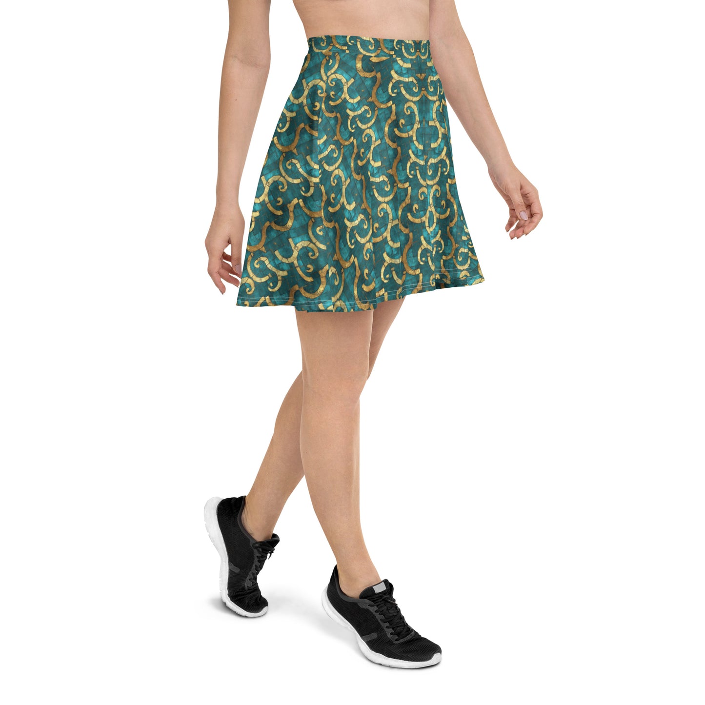 Grecian Turquoise and Gold - Skater Skirt