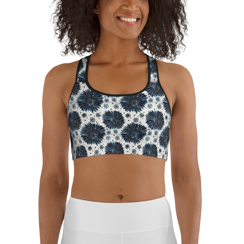 Aqua Florettes on White - Sports bra