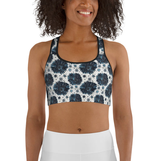 Aqua Florettes on White - Sports bra