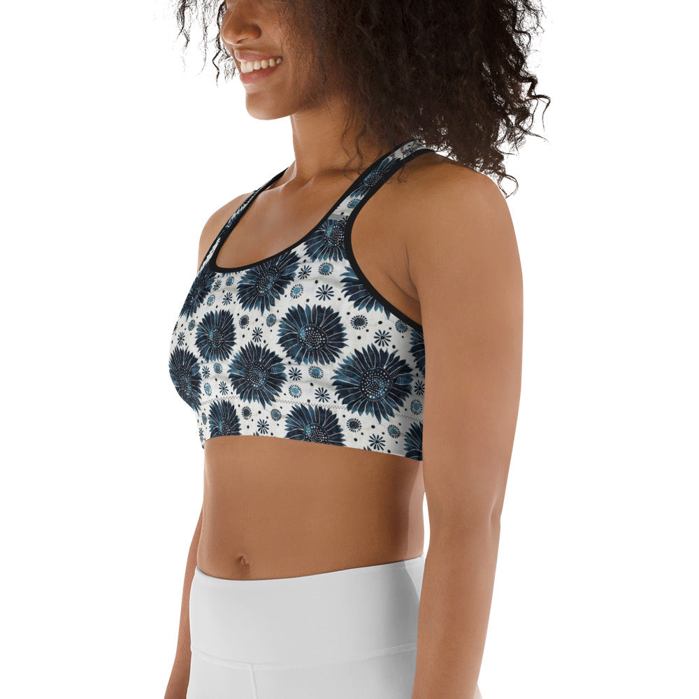 Aqua Florettes on White - Sports bra