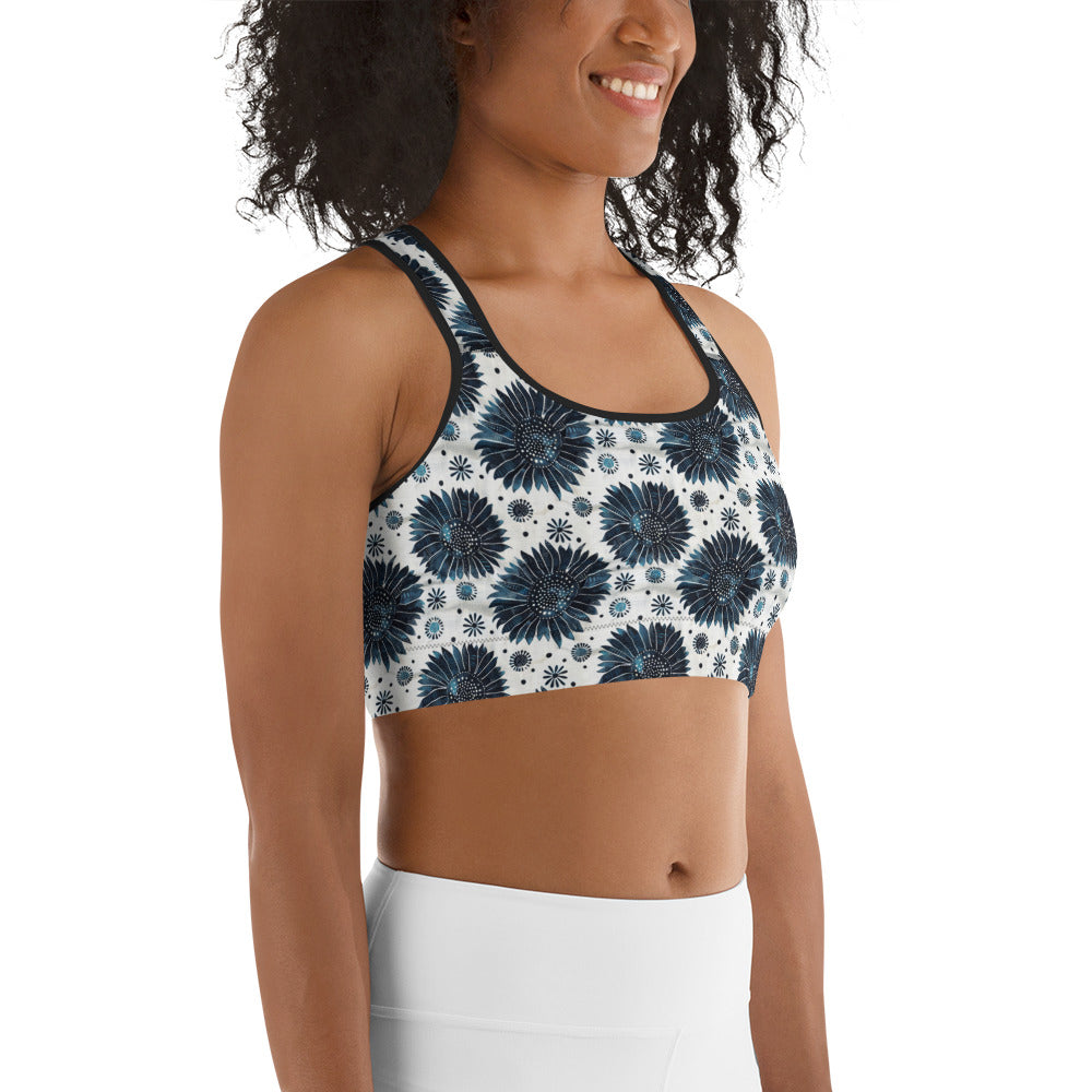 Aqua Florettes on White - Sports bra