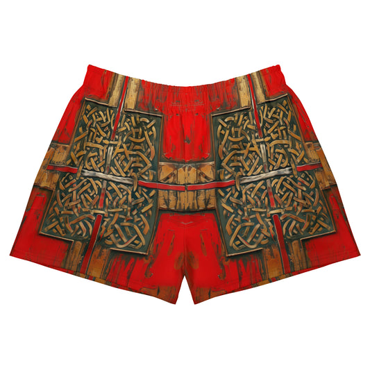 Gold Cross on Red - Unisex Athletic Shorts