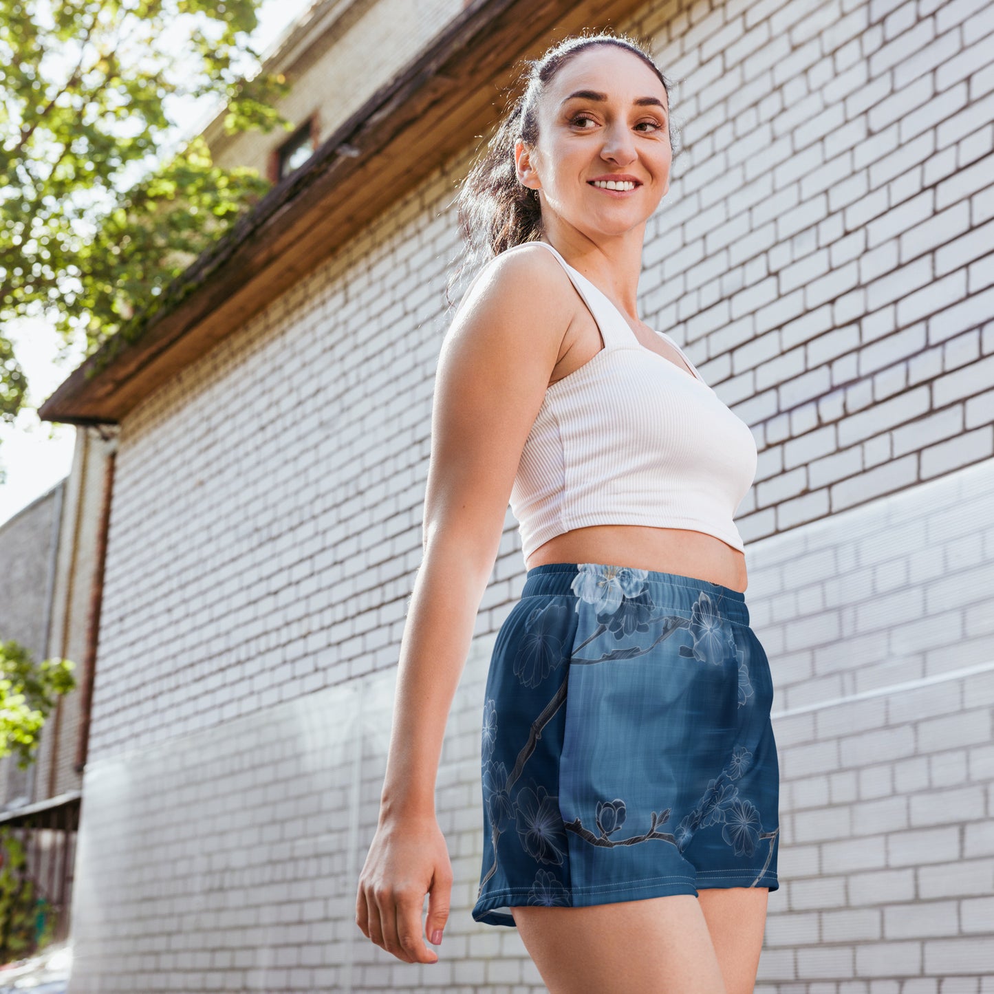 Sashiko White Lotus - Unisex Athletic Shorts