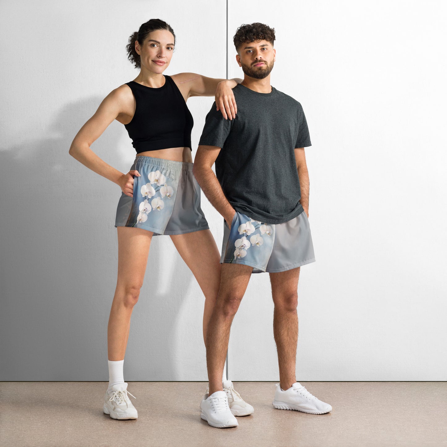 Impressionist White Orchids - Unisex Athletic Shorts