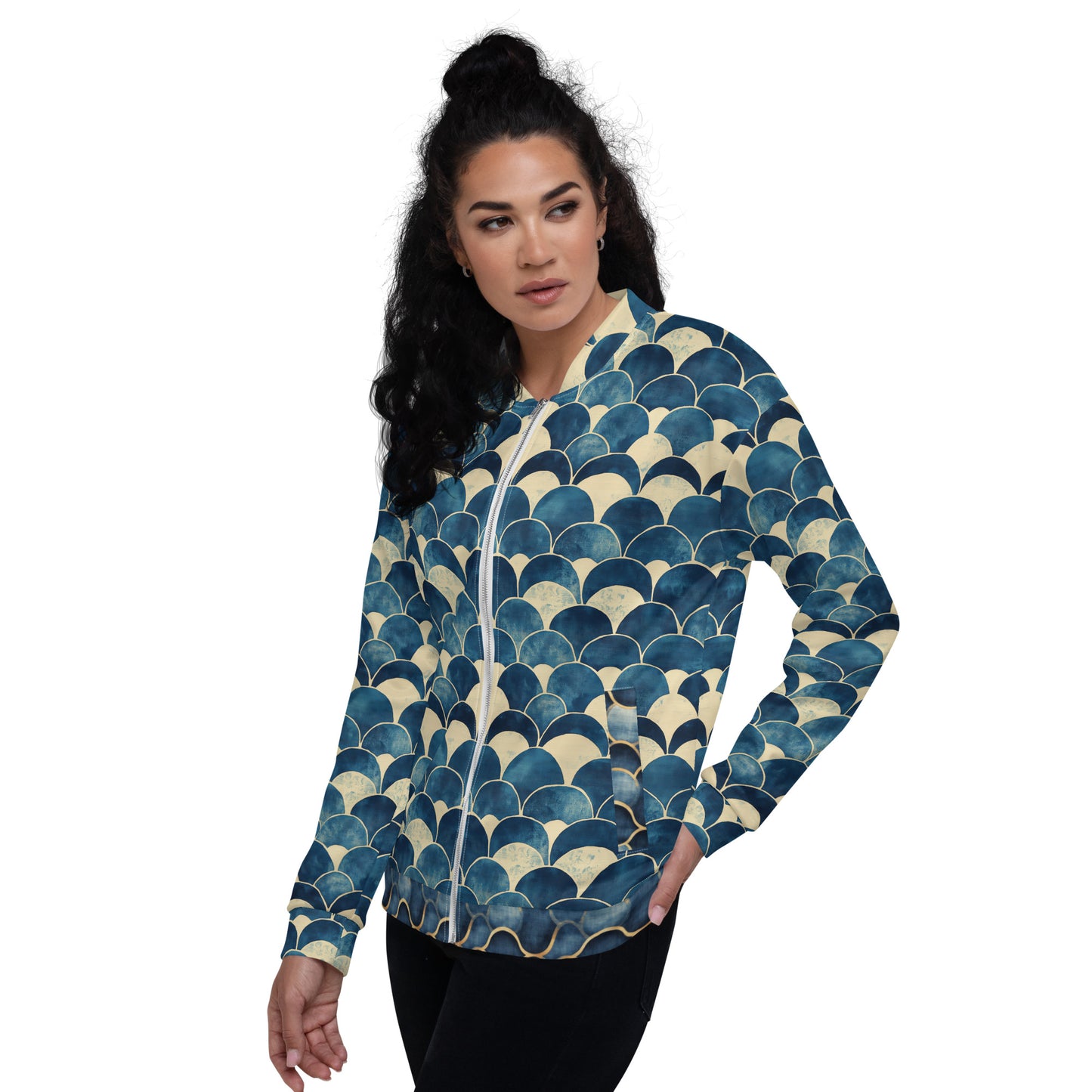 Sashiko Turquoise - Unisex Bomber Jacket