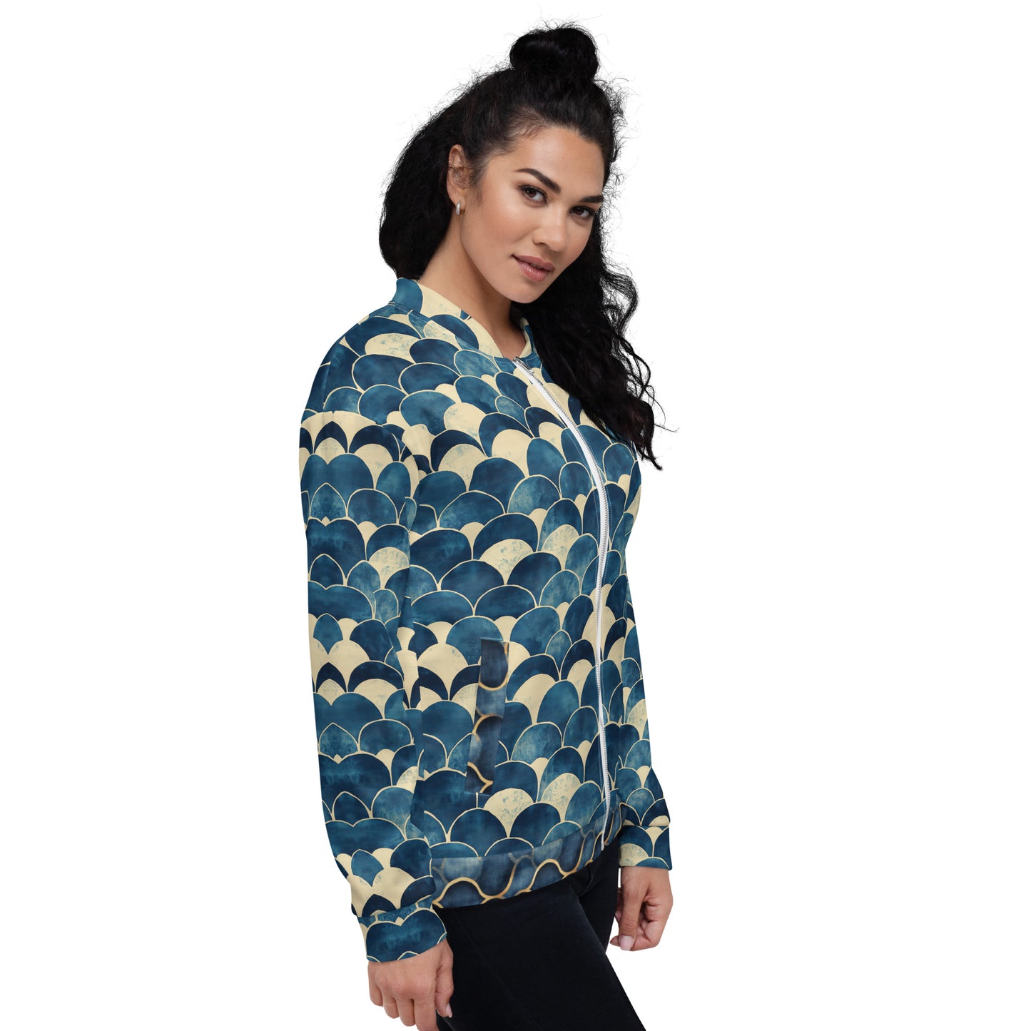 Sashiko Turquoise - Unisex Bomber Jacket