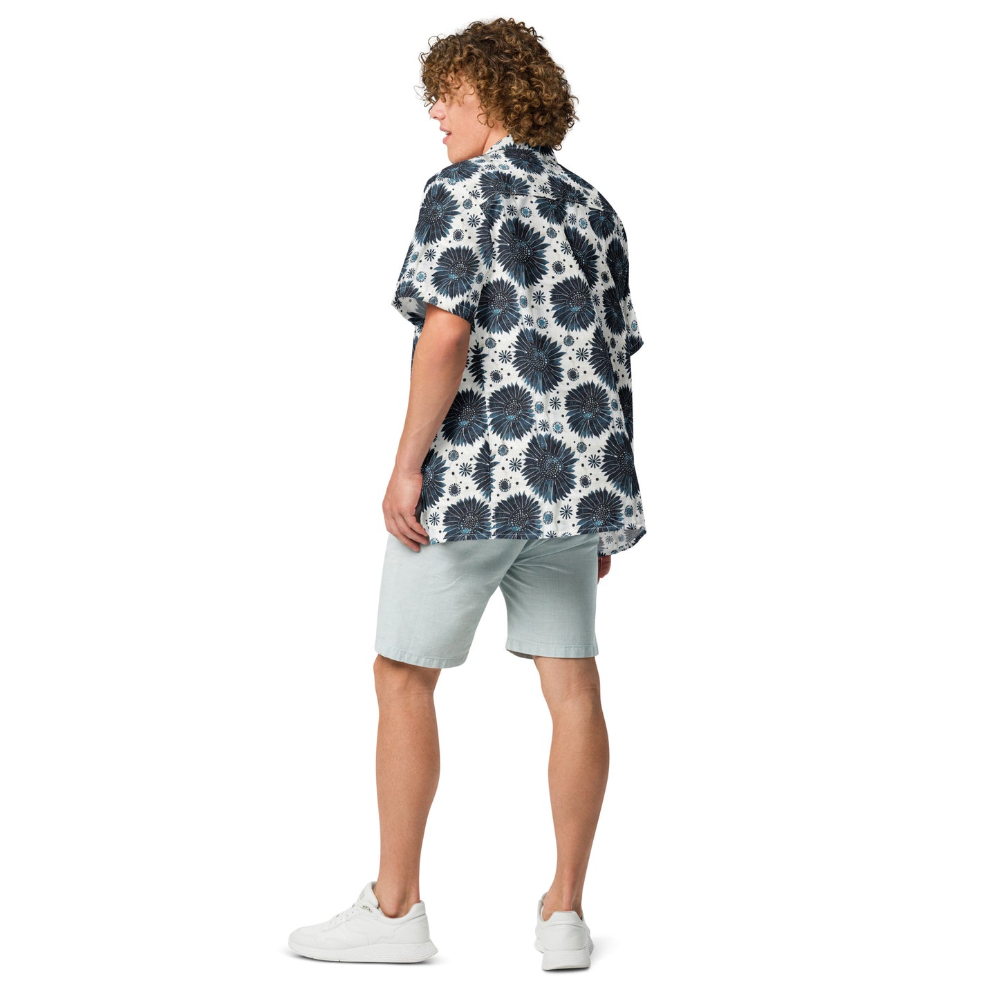 Aqua Flowers on White - Unisex button shirt