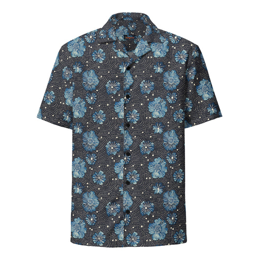 Aqua Flowers and White Dots - Unisex button shirt