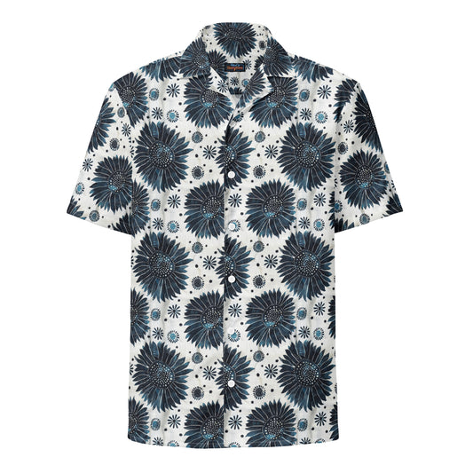 Aqua Flowers on White - Unisex button shirt