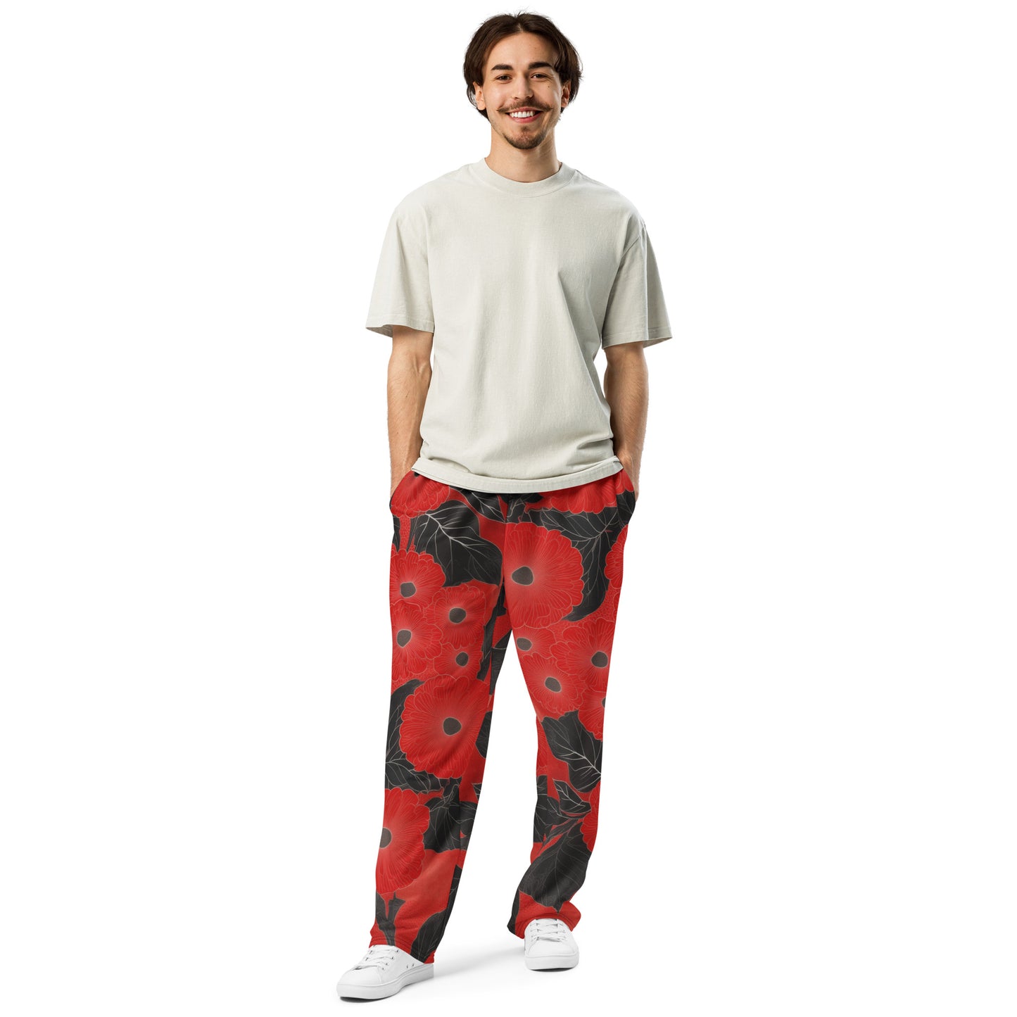 Sashiko Red Floral - Wide-leg joggers