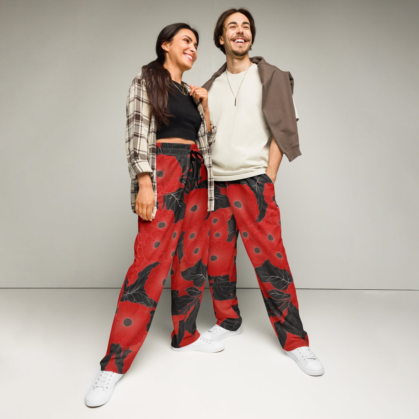 Sashiko Red Floral - Wide-leg joggers