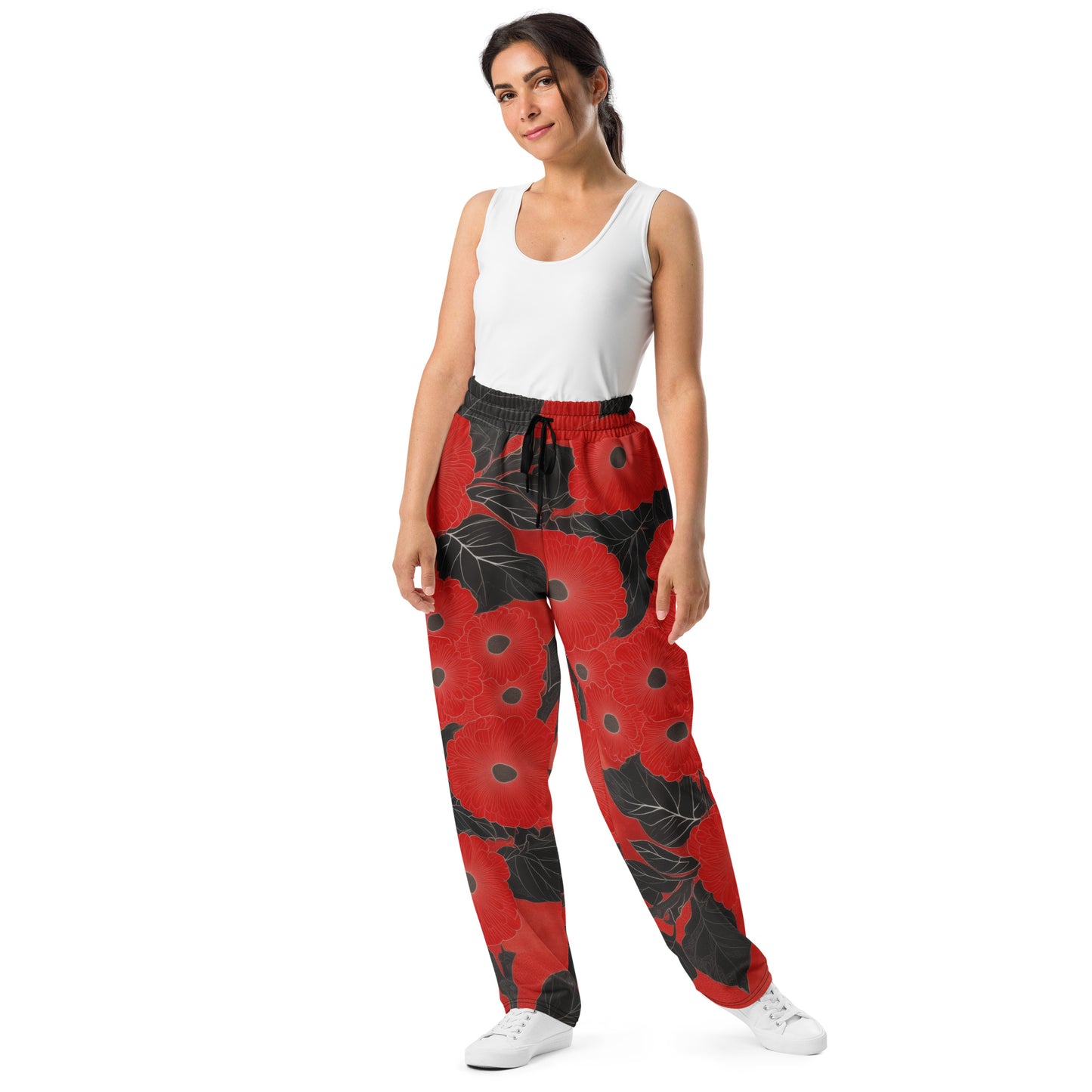 Sashiko Red Floral - Wide-leg joggers